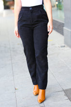 Load image into Gallery viewer, Going Your Way Black Corduroy High Rise Tapered Leg Pants
