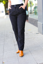 Load image into Gallery viewer, Going Your Way Black Corduroy High Rise Tapered Leg Pants
