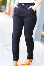 Load image into Gallery viewer, Going Your Way Black Corduroy High Rise Tapered Leg Pants
