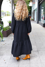 Load image into Gallery viewer, Lock Eyes Black Notched Neck Frill Hem Tiered Maxi Dress
