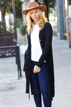 Load image into Gallery viewer, Walk The Walk Black Ribbed Longline Cardigan
