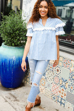 Load image into Gallery viewer, Lost In Love Cotton Blue Gingham Shirred Mock Neck Top
