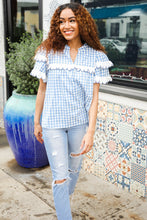 Load image into Gallery viewer, Lost In Love Cotton Blue Gingham Shirred Mock Neck Top
