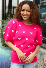 Load image into Gallery viewer, Be Mine Pink &amp; White Heart Oversized Jacquard Sweater
