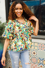 Load image into Gallery viewer, Find Love Green/Yellow Floral Frill Balloon Short Sleeve Top
