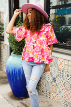 Load image into Gallery viewer, Find Love Pink/Yellow Floral Frill Balloon Short Sleeve Top
