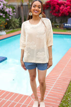 Load image into Gallery viewer, Feel Charming Oatmeal Floral Netted Crochet 3/4 Sleeve Sweater Top
