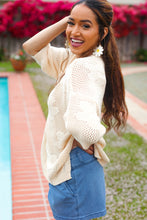 Load image into Gallery viewer, Feel Charming Oatmeal Floral Netted Crochet 3/4 Sleeve Sweater Top
