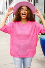 Load image into Gallery viewer, Can&#39;t Look Away Pink Heart Netted Crochet Sweater Top
