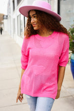 Load image into Gallery viewer, Can&#39;t Look Away Pink Heart Netted Crochet Sweater Top
