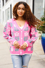 Load image into Gallery viewer, All For Love Fuchsia Flower Print Button Down Knit Cardigan
