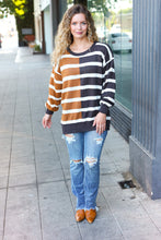 Load image into Gallery viewer, Camel &amp; Charcoal Striped Color Block Sweater
