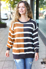 Load image into Gallery viewer, Camel &amp; Charcoal Striped Color Block Sweater
