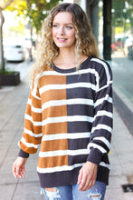 Load image into Gallery viewer, Camel &amp; Charcoal Striped Color Block Sweater
