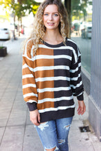 Load image into Gallery viewer, Camel &amp; Charcoal Striped Color Block Sweater
