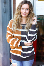 Load image into Gallery viewer, Camel &amp; Charcoal Striped Color Block Sweater
