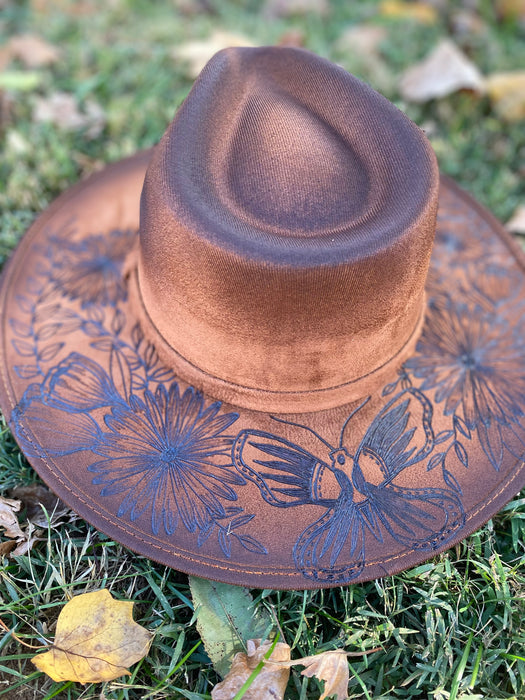 Butterfly & Floral Stiff Brim Hat - Medium