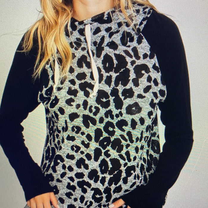 Leopard Print Color Block Hoodie