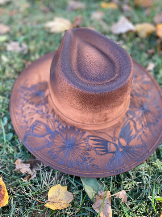 Butterfly & Floral Stiff Brim Hat - Medium