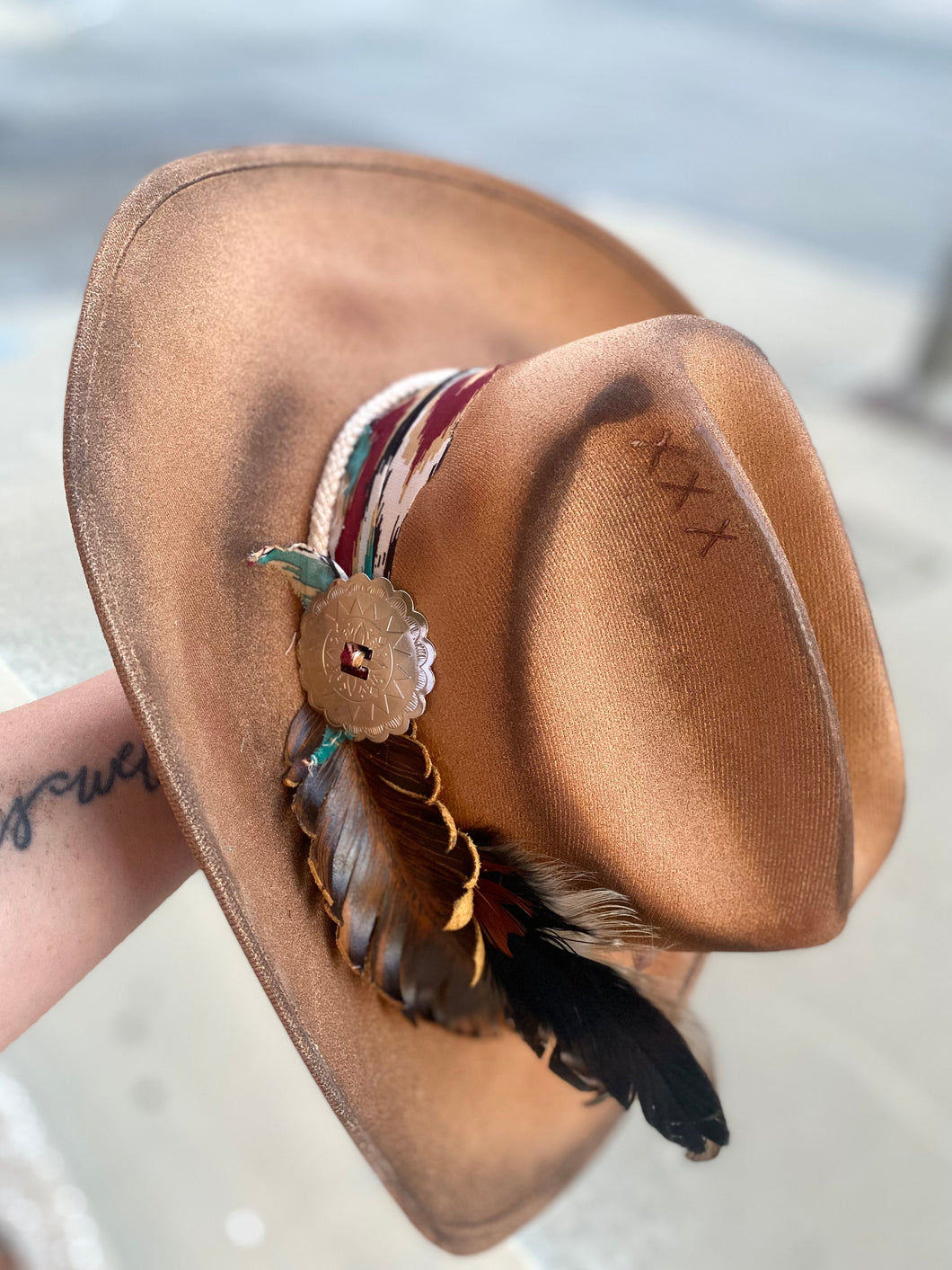 Leather Feather Cowgirl Hat- Large