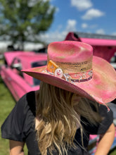 Load image into Gallery viewer, Pink &amp; Gold dyed straw cowgirl hat
