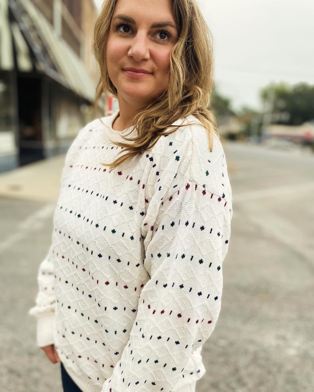 Cream Jacquard Sweater - Fits like a large