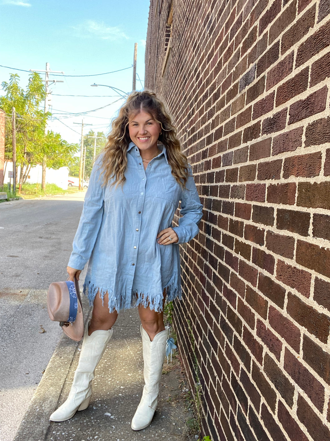 Distressed denim dress