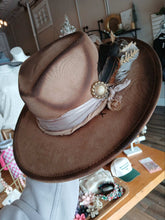 Load image into Gallery viewer, Mocha One Size Felt hat with full burning underneath
