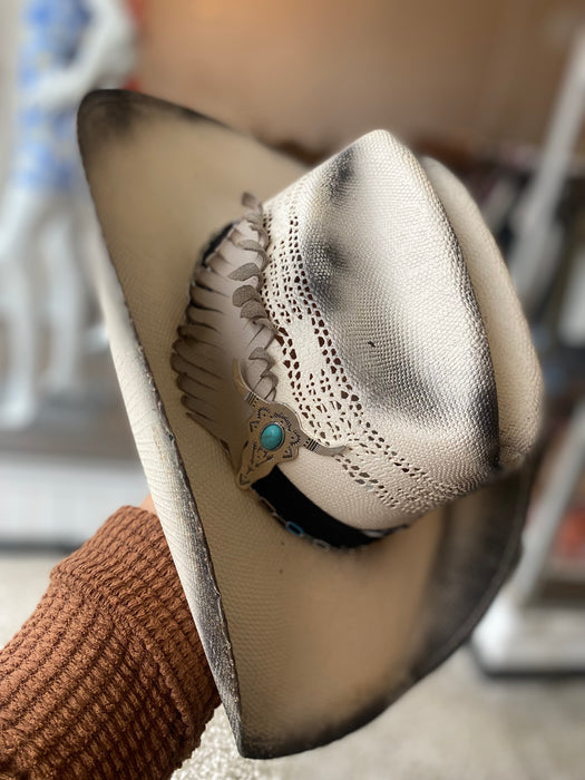 Leather Feather Cowboy Hat - Large