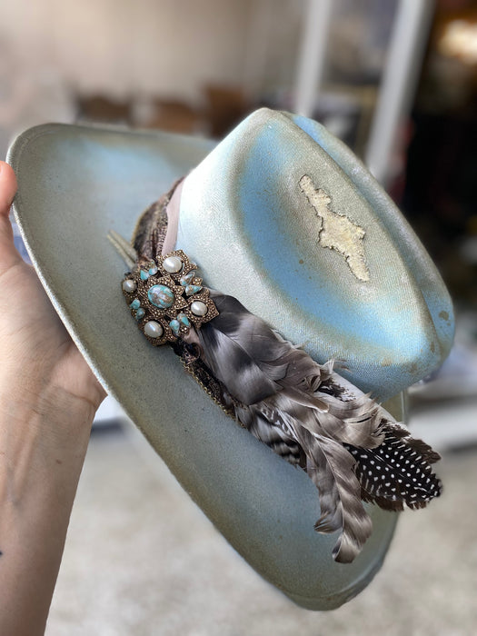 Baby Blue Metallic Cowgirl Hat - Large