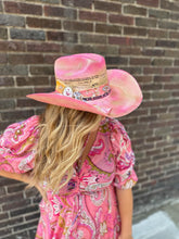 Load image into Gallery viewer, Pink &amp; Gold dyed straw cowgirl hat
