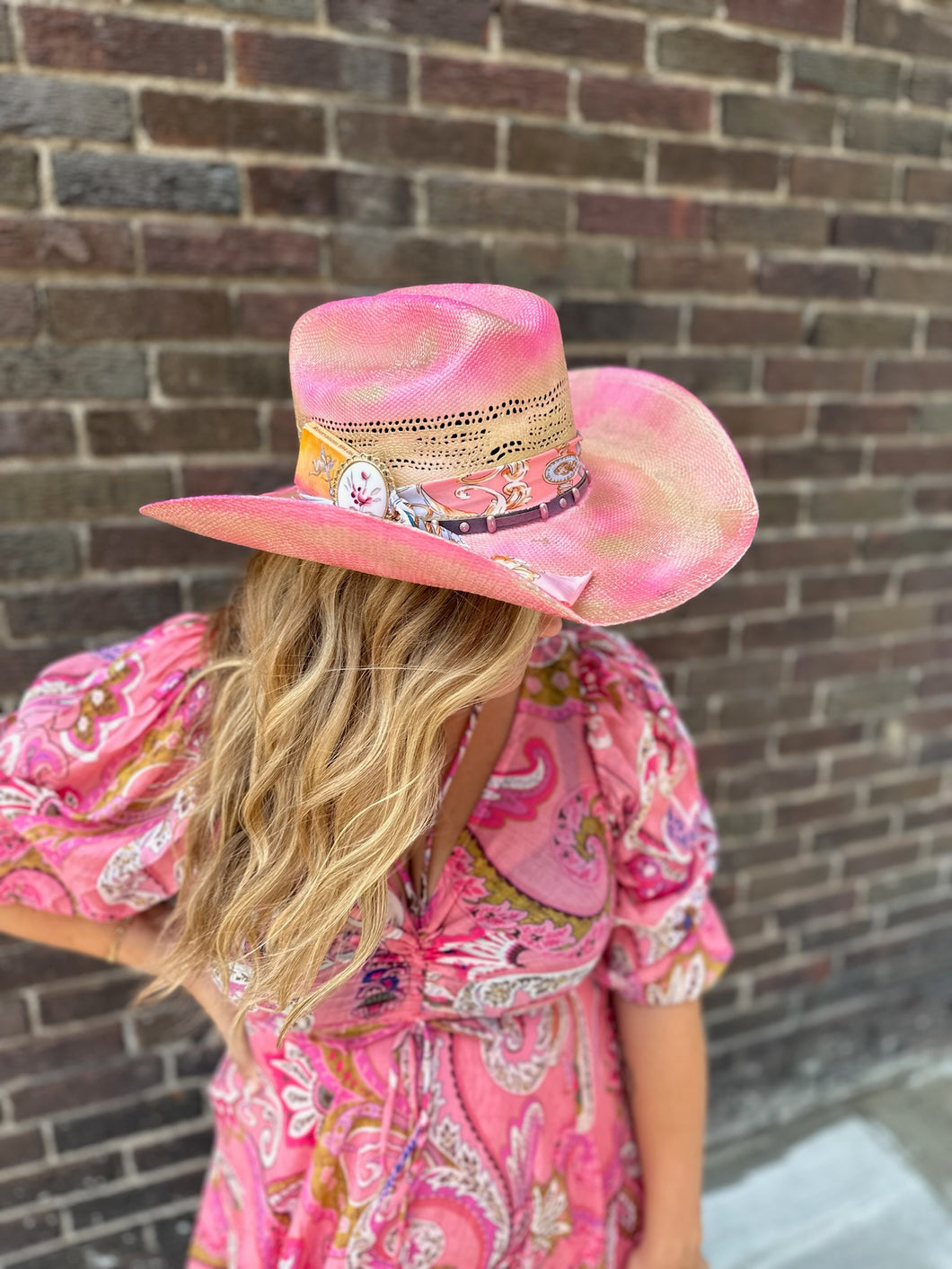 Pink & Gold dyed straw cowgirl hat