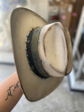 Load image into Gallery viewer, Leather Tourquoise Feather Cowgirl Hat - Large

