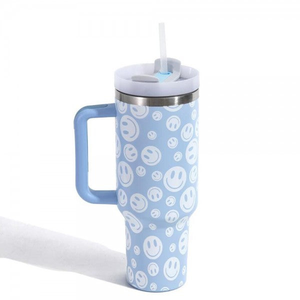 Blue Happy Face Double Wall Stainless Steel Tumbler