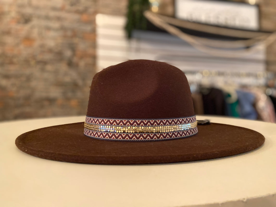 Brown felt Hat with Embellishments