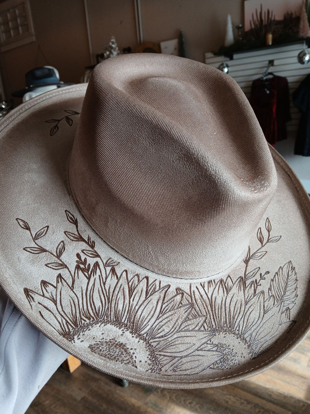 Simple Sunflowers Suede Stiff Brim Hat - Large