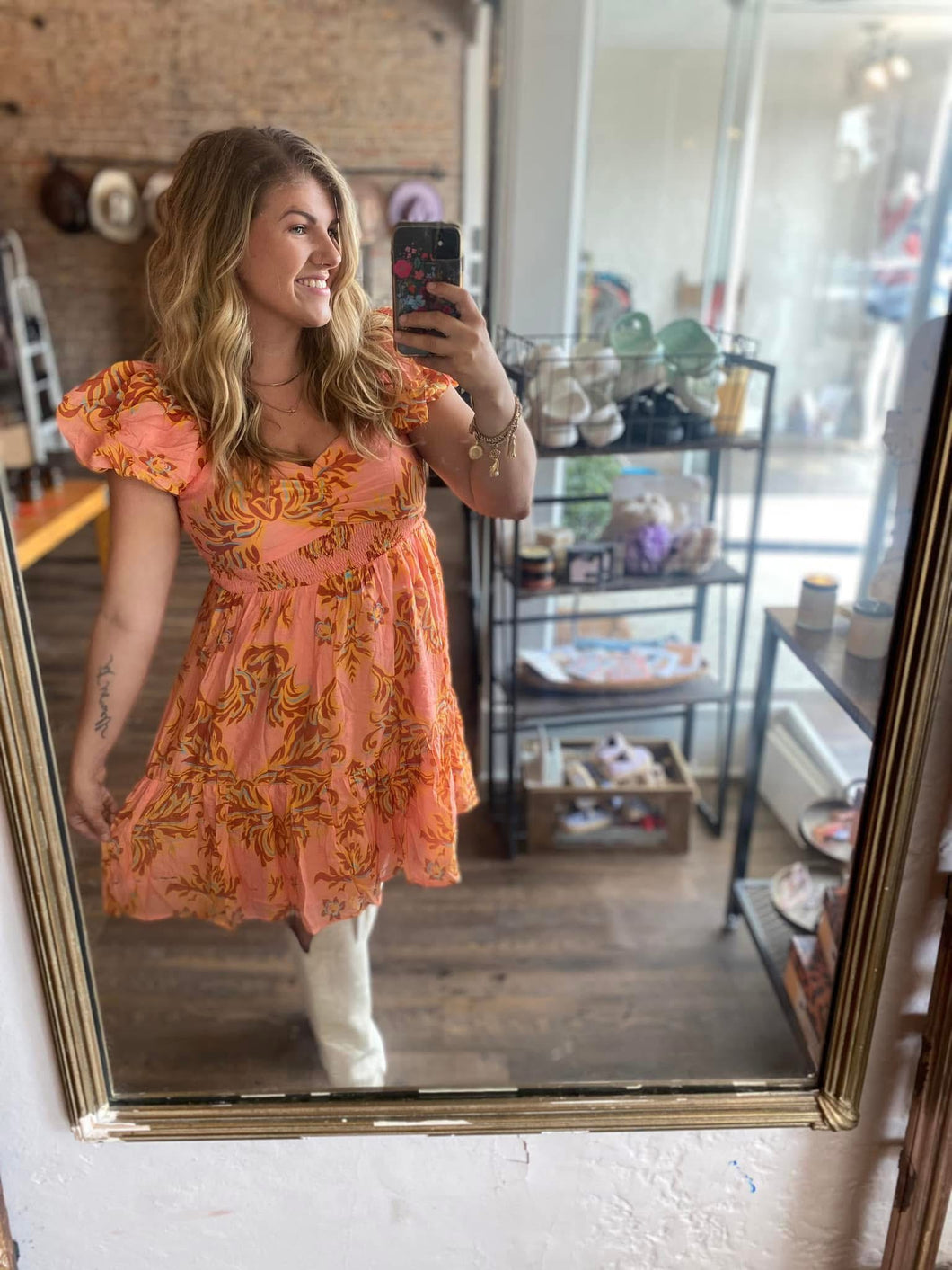 Clearance peach Puff sleeve dress