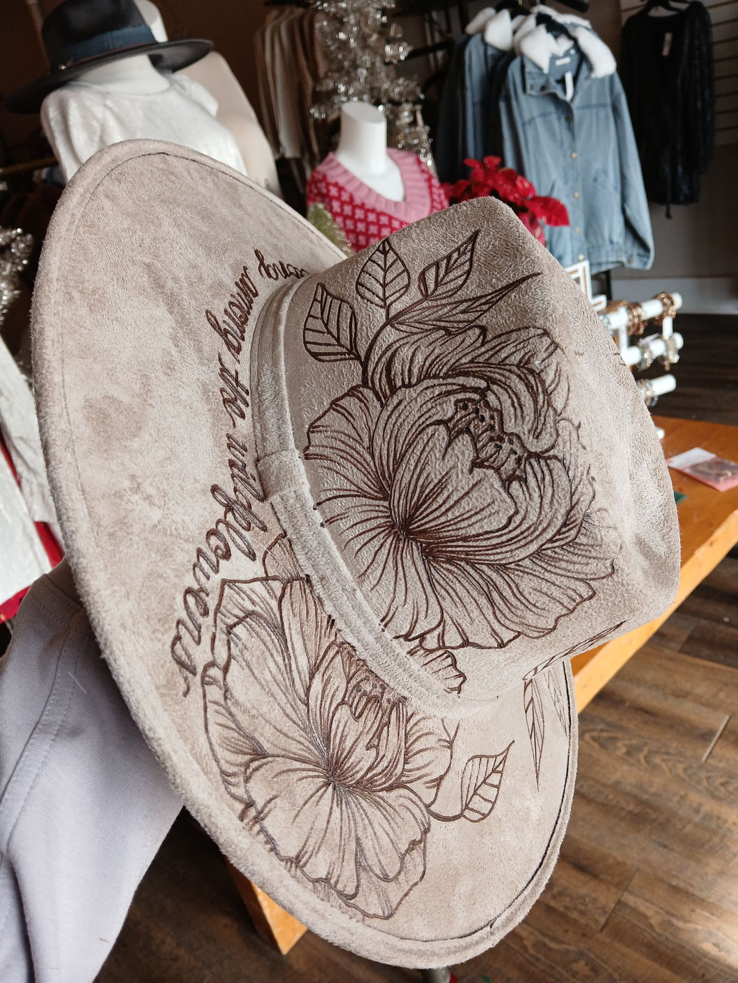 Tan Suede “You Belong Among the Wildflowers” Stiff Brim - Medium