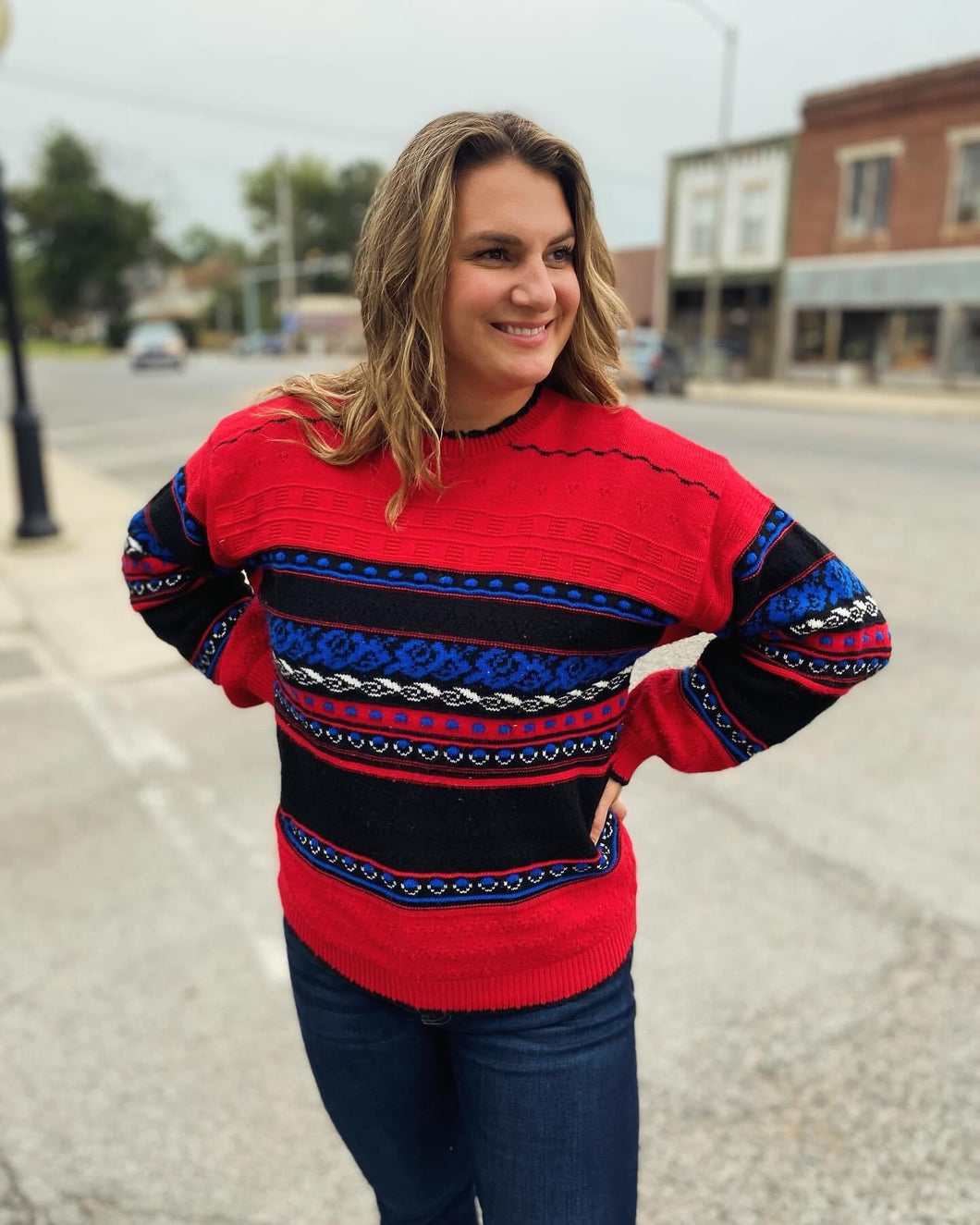 Vintage Red Knit Sweater - Medium