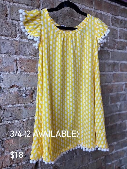 Yellow Spotted Swing Dress with Poms 3/4