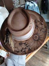 Load image into Gallery viewer, Mocha One Size Felt hat with full burning underneath
