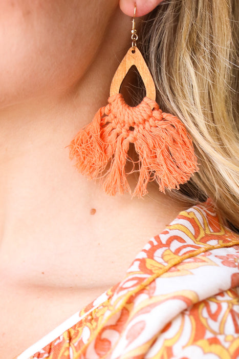 Tangerine Boho Fringe Tassel Hoop Earrings