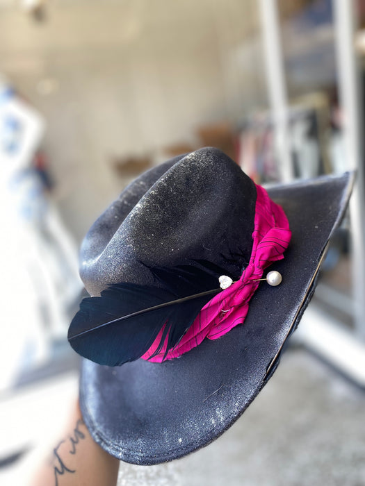 Kids Black Shiny Cowgirl Hat