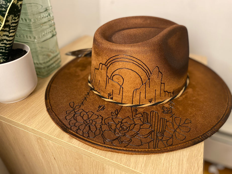 Western inspired Brown Suede Hat