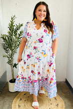 Load image into Gallery viewer, Beautiful You Ivory &amp; Blue Floral Border Print Smocked Waist Dress
