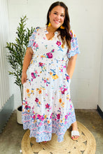 Load image into Gallery viewer, Beautiful You Ivory &amp; Blue Floral Border Print Smocked Waist Dress
