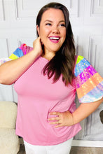 Load image into Gallery viewer, Stand Out Pink Rainbow Sequin Puff Sleeve Top
