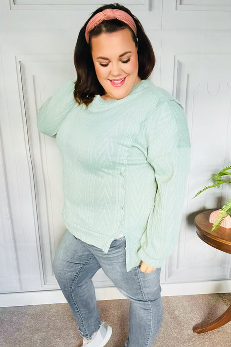 Back to Basics Sage Jacquard Cable Pullover Top