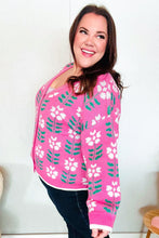 Load image into Gallery viewer, All For Love Fuchsia Flower Print Button Down Knit Cardigan
