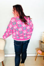 Load image into Gallery viewer, All For Love Fuchsia Flower Print Button Down Knit Cardigan
